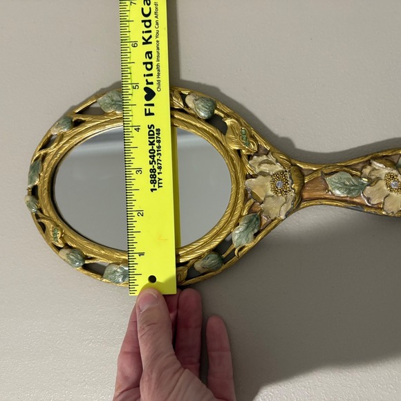 Vintage Ornate Hand Mirror Floral Art Nouveau Gilt Metal Vanity Decor - Picture 4 of 9